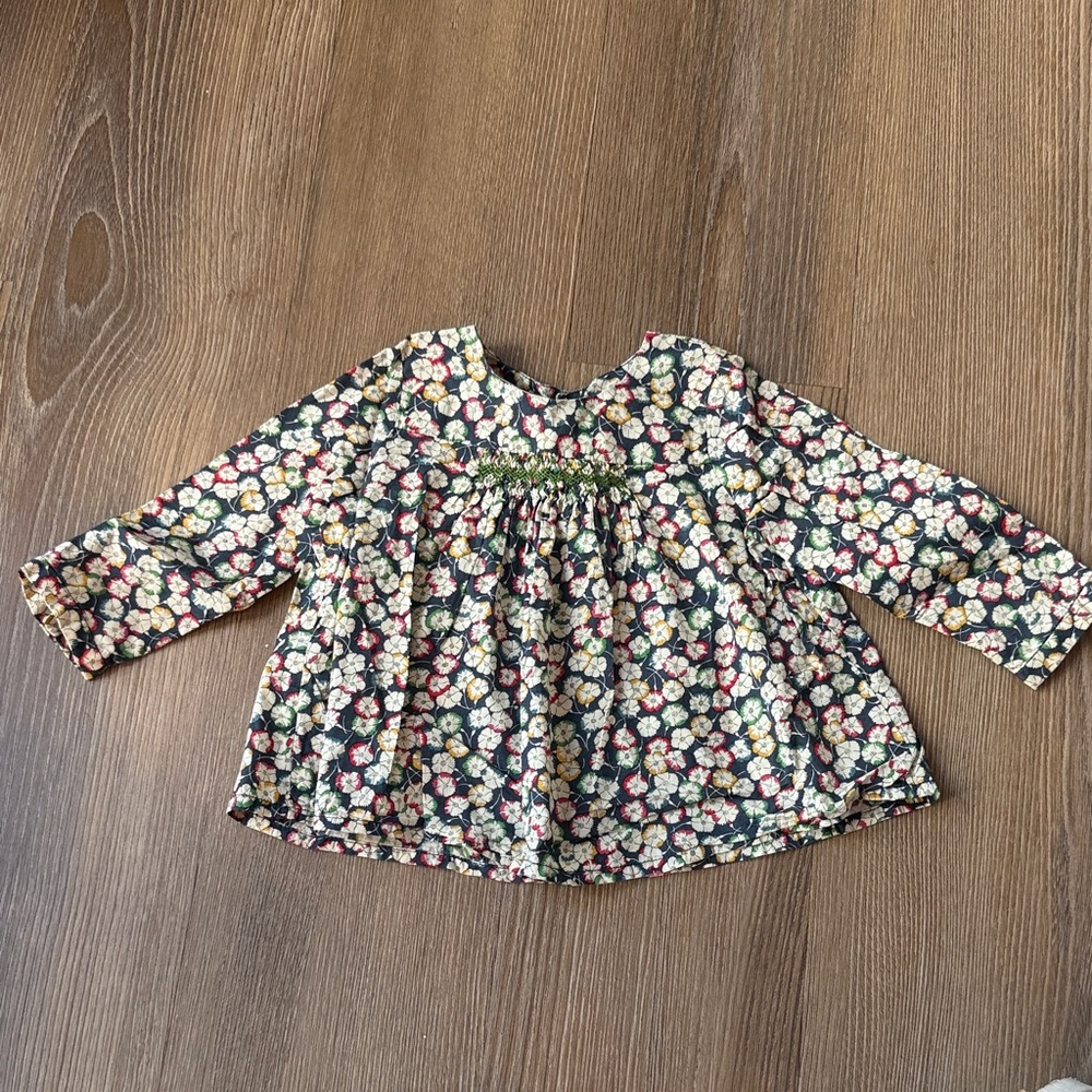 Bonpoint baby girl floral print babydoll cotton blouse - 6 months